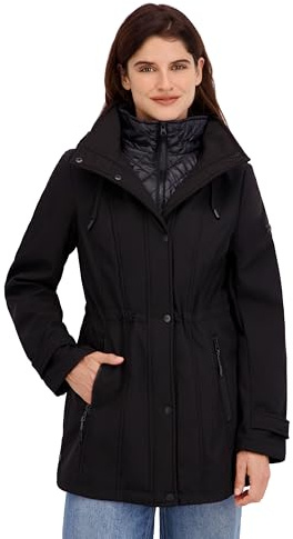 Nautica Women's Softshell Jacket – Lightweight Water-Resistant Transitional Coat with Quilted Bib, Black, X-Small