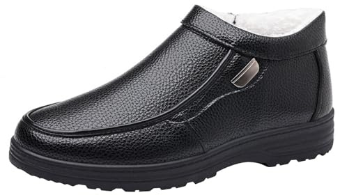 Scarpe invernali da uomo senza lacci, scarpe in pelle, suola piatta, scarpe da neve, foderate in pile, per il tempo libero, scarpe da lavoro, antiscivolo, impermeabili, per uomini, Nero , 44 EU