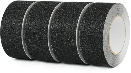 CHUANGSEED 4 Rolls Heavy Duty black Anti Slip Tape 50mm x 10m Grip Tape High Traction strong grip Tape Self Adhesive Safety Non Skid Traction Tread Warning Tape for Steps