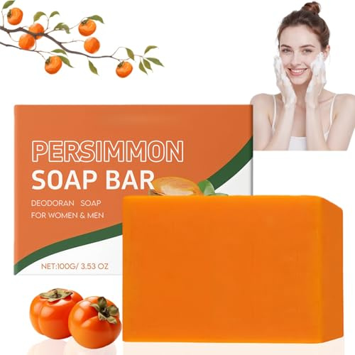 100G Persimmon Goat Milk Soap Bar,Natu/ral Bar Soap for Body Wash & Deodor/ant,Deep Moisturizing & Cleansing for Men & Women,Eliminates Body Odor for Smooth&Refreshed Skin