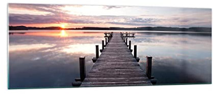 Quadro su Vetro Ponte pedonale Lago Tramonto sera Stampe da Parete in Vetro 140x50cm Quadri Moderni Soggiorno Camera da Letto 1 pezzo Grandi XXL Decorazione Murale Wall Art Immagini GAB140x50-2635