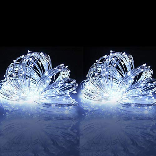 woohaha Solar String Lights, 2 Pack 100 LED Copper Wire Lights, Waterproof Fairy Decoration Starry String Lights - 8 Modes, Indoor/Outdoor for Gardens, Patios, Homes, Parties, Cool White 2 Pack