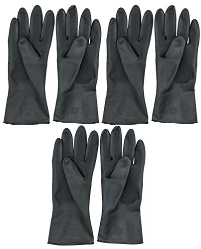 Solustre 3 Pairs Hair Dye Gloves, Black Salon Hair Color Dye Gloves Shampoo Anti-slip Waterproof Hand Protectors Rubber for Hairdressing - Size L