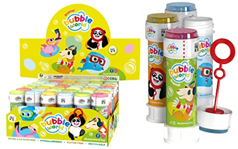 DULCOP - Pacco da 36 bolle di sapone Animali del Mondo - Bolle di Sapone - 60 ml - 047002RPA - Bianco - Plastica - Licenza Ufficiale - Giocattolo per Bambini - Gioco all'aperto - A partire dai 3 anni