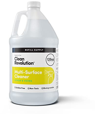 Clean Revolution Multi-Surface Cleaner Refill Supply | Non-Toxic, Eco-Friendly & Plant-Based | Ready To Use | Lemon & Herbs | 128 Fl Oz (1 Gallon)