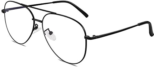 GQUEEN Pilot Stil Fake Brille Ohne Stärke Damen Herren Retro Metallrahmen UV400