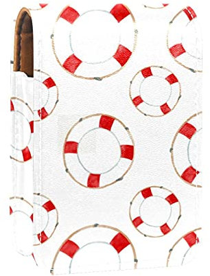 Lipstick Case with Mirror Red Lifebuoy Lip Gloss Holder Portable Lipstick Storage Box Travel Makeup Bag Mini Leather Cosmetic Pouch Holds 3 Lipstick