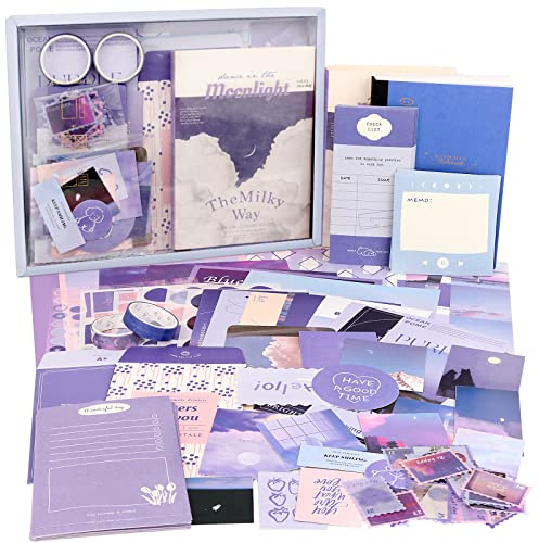 Draupnir 351 Pezzi Aesthetic Scrapbook Accessory Set, Bullet Junk Journal Set con Accessori per Scrapbook Journaling, Quaderno a Griglia A6, Regalo fai da te per Ragazzi e Bambini - Chiaro di Luna
