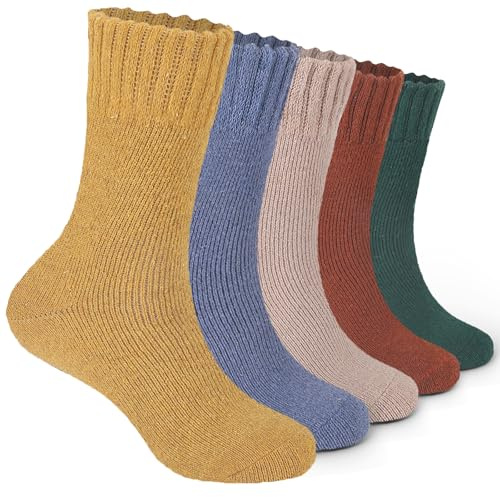 Josnown Calcetines Termicos Mujer, 5 Pares Calcetines Invierno Cálidos Gruesos Suave Cómodo para Adecuado Trabajo Hogar Senderismo Otras Actividades Aire Libre, Talla 35-42