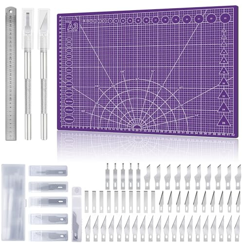 Tappetino da Taglio A3 Autorigenerante Tappetini per Taglio Viola Cutting Mat Con Accessori Cutter di Precisione Penna da Taglio Antiscivolo e Durevole Tappeto da Taglio Per Artigianale Craft, etc.