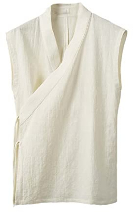 Aoleaky Vêtement Traditionnel Chinois Hanfu Gilet Hommes Lin Coton Haut sans Manches Hommes Tang Costume Kimono Cardigan Hommes Haut Fendu White S