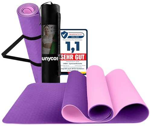 unycos - Esterilla de Yoga, Pilates y Otros Deportes - Colchoneta Antideslizante TPE con Bolsa y Correa para Llevar al Hombro | Ecológica - No Tóxica - 183 x 61 cm (Morado sin Diseño)