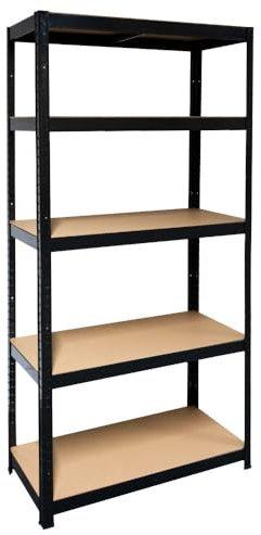 Schulte Schwerlastregal mit 5 MDF Böden, 180x90x40 cm (HxBxT), Traglast pro Ebene 175 Kg, schwarz, Lagerregal, Kellerregal, Werkstattregal, Steckregal