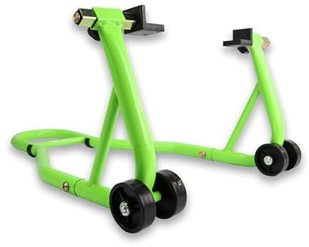 Béquille lève-Moto d'atelier avec Supports pour Roue arrière à Patins (Prise sous Bras oscillant) - Vert
