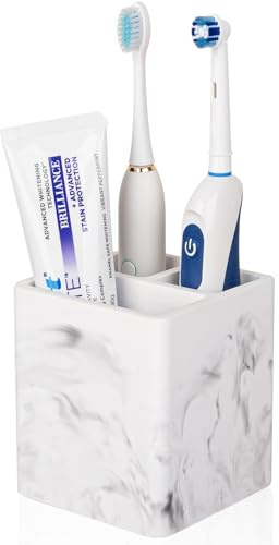 Diatomite Toothbrush Holders for Bathrooms, Electric Toothbrush and Toothpaste Holder 3 Slots Tooth Brush Organizer for Bathroom Countertop, Shower, Vanity - Marble White