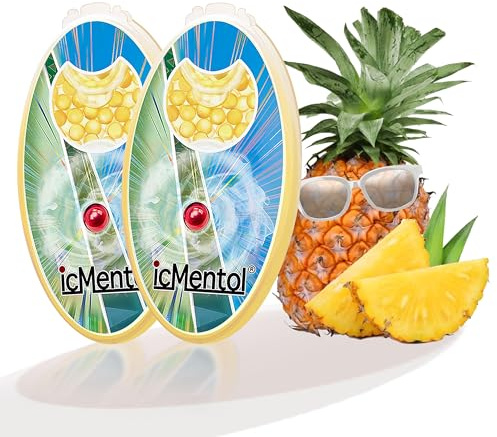 icMentol - 3.2 mm large particles, 200 capsules menthol balls, multi-purpose aroma capsule, aroma balls, DIY click balls (2 packs x 100 capsules, ice cold pineapple aroma)