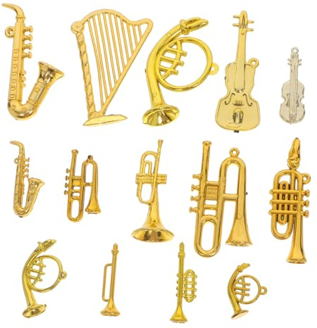 Toyvian 14 Pièces Petit Pendentif Instrument de Musique Ornement Trompette Ornement de Guitare Accessoire Bricolage Decoration Sapin de Noel Corne modèles Miniatures d'instruments