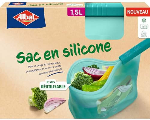 Albal - Sac en silicone 1,5L - Réfrigérateur, congélateur et micro-ondes - Hermétique et résistant - Réutilisable