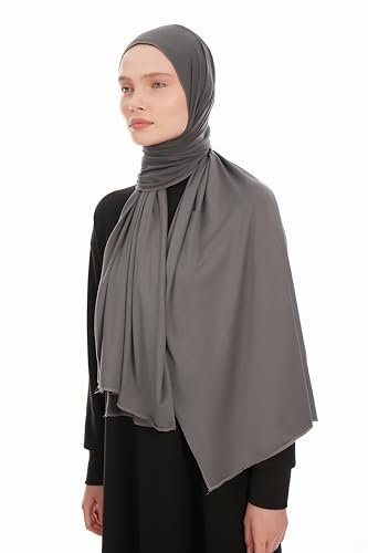 Ayisah Hijab Kopftuch Damen Muslimisch - Dunkelgrau Jersey Hijab Kopftuch Für Damen - Dehnbar Moderne Islamische Hidzab Kopftücher Schal - Hidzab Kopftücher 70x180 cm - Dunkelgrau