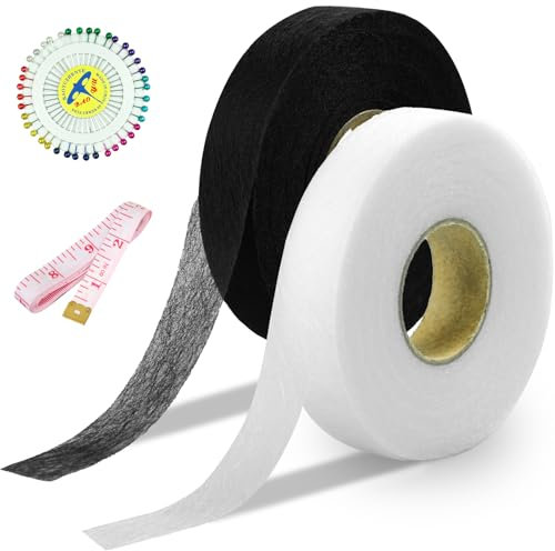benlidoner 2 Pack Wonder Web 60 Meters Iron On Hemming Tape Invisible Mending Tape for Fabric with Tape Measure for Ironing Bonding Patching Trousers Curtains Clothes