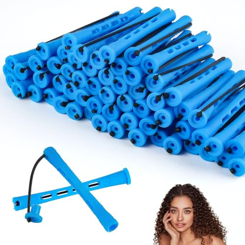 60 Stück Dauerwellen Wickler, Lockenwickler Klein Curler, Dauerwellen Set Komplett, Lockenwickler Kurze Haare, 0.35 Zoll Hair Roller, Haarwelle Stangen für Mittellanges Langes Kurzes Haar (Blau, 60)