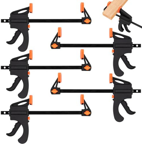 5-Pack Bar Clamps for Woodworking 4 Inch One-Handed Wood Working Clamp Spreader Quick-Change F Clamp for Gluing Drilling Sawing Securing Carpentry and DIY