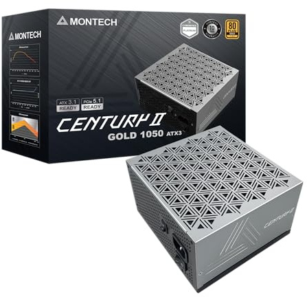 MONTECH Century II 1050W ATX 3.1 Fully Modular 80 Plus Gold Power Supply | PCIe 5.1, Native 12V-2x6 Cable, Compact 140mm Design, Zero RPM Mode, 100% Japanese Capacitors, 10-Year Warranty