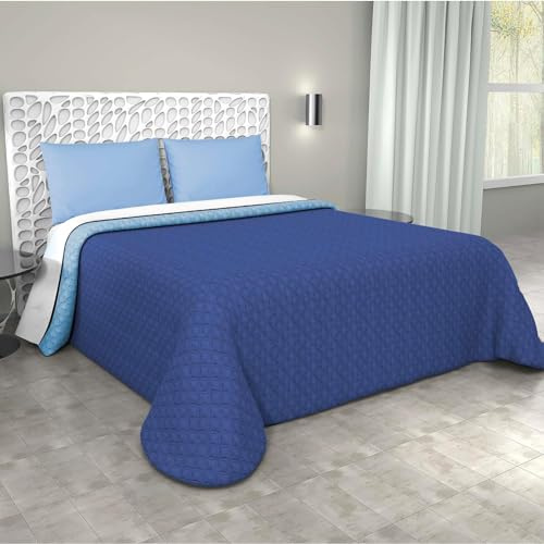 Corredocasa - Trapuntino Primaverile/Estivo Copriletto Trapuntato Made in Italy Quilt Double Face in Morbida Microfibra Singolo 1 Piazza (Blu/Celeste)