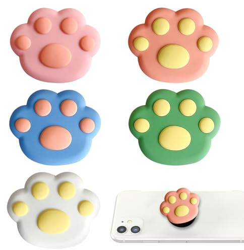 Alovez Lot de 5 poignées de téléphone portable - En silicone mignon avec empreintes de pattes - Extensible - Pour smartphones et tablettes