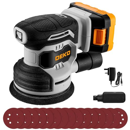 Cordless Random Orbital Sander: DEKOPRO 20V 6000-13000RPM, 125mm Random Orbital Sander with 15Pcs Sandpapers & Dust Extraction for Sanding, Polishing Wood, DIY, Home Improvements
