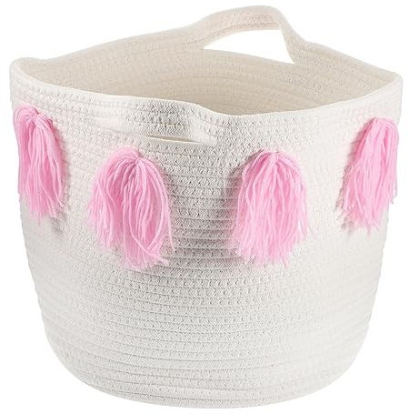 Vaguelly Cesta de Cuerda de Algodón Decorativa 10 Pulgadas Cesta Tejida de Algodón Organizador Multifuncional para Juguetes y Artículos para Hogar y Oficina