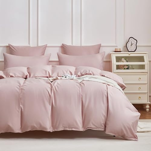 Gezu Sängkläder 200 x 220 cm mako-satin sängkläder set rosa 100 % bomull 3 delar bomull andas mjukt fint påslakan 200 x 220 cm och örngott 80 x 80 cm med dragkedja