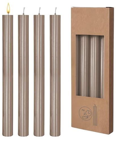 Äkta vax, stavljus, räfflade, 8-pack – brunt – festdag, bordsljus, set 25 cm hög – ljus för advent jul, jultomte, bröllop, födelsedagsdekoration
