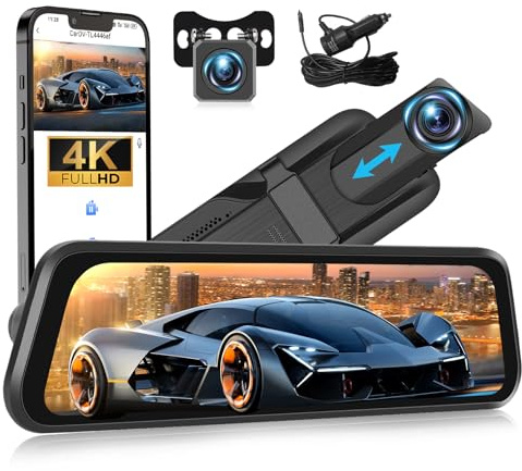 OiLiehu Cámara Salpicadero 4K HD con Pantalla Táctil 9,66 Pulgadas, Cámara Visión Trasera WiFi G-Sensor WDR BSD LCA Grabación en Bucle Monitor Estacionamiento Gran Angular 150° y Visión Nocturna
