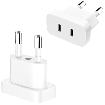 ONGNIUU 2 Pezzi Adattatore US to EU, Adattatori per Spina Europea, Spina US a 2 pin Germania/Europa 250V, per Dispositivi con Alimentatore di Rete USA (Bianco)