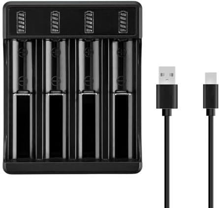 Battery Charger, 4 Slots rechargeable battery charger Universal battery charger for 3.7V/4.2V Li-Ion Batteries, 10440 16340 18650 18700 20700 21700 22650 14500, Type-C Fast Charging Smart Protection
