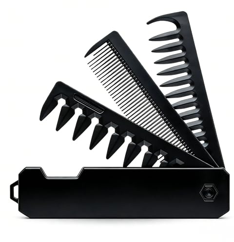 Peine plegable portátil, 3 en 1, peine plegable para hombre con dientes finos y peine de dientes gruesos, mini cepillo para el pelo, peine para barba para hombres, peine de bolsillo para el cuidado