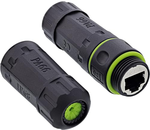 Inline Cavo patch Cat.6A, IP68, impermeabile, schermato, RJ45 femmina a femmina, connettore Ethernet LAN per esterni, industriale, resistente alle intemperie, 69927H