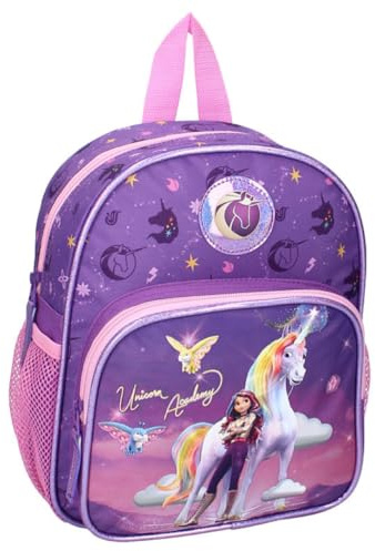 mybagstory - Cartable Unicorn Academy Fille Violet 29x23x10cm | Idéal pour l'école, la maternelle et le primaire, avec bretelles réglables.