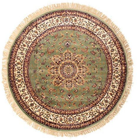 RugVista, Nahal, Teppich, Mittelflor Teppich, ∅ 150 cm, Rund, Modern, Oeko-Tex Standard 100, Viskose, Flur, Schlafzimmer, Küche, Wohnzimmer, Grün, Hellbraun