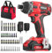POPULO Kit de tournevis à percussion sans fil au lithium-ion 20 V, mandrin à dégagement rapide, couple maximal de 1,770 kg, vitesse variable, lumière LED, batterie, chargeur rapide
