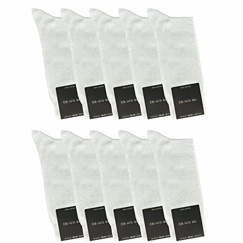 ca·wa·so Chaussettes 100% coton pour hommes - Chaussettes sans couture en pur coton | 10 paires | Fil doublement tricoté pour une longue durée de vie (Blanc, 39-42)