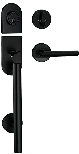 Berlin Modisch HandleSet Front Door Entry Handle and Deadbolt Lock Set Sleek Round Lever and Single Cylinder Deadbolt Heavy Duty - Iron Black Finish