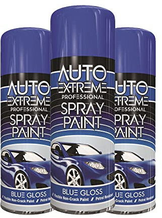Classic Signature - 3 x Auto Extreme Blue Gloss Spray Paint 400ml Professional Quality, Perfect Finish for Cars, Bikes,Vans, Metal, Wood