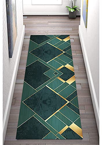 Läufer Teppich für Flur Indoor rutschfest Grün 60×200cm, Waschbar Polyester Langer Teppich für Küche Wohnzimmer, Breite 60cm/ 80cm/100cm/ 120cm