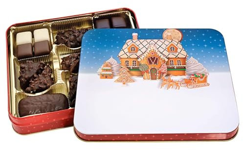 LEBKUCHEN WELT Präsentdose Weihnachtsdorf mit Lebkuchen-Mischung 250g Geschenkdose Präsentdose Lebkuchen-Dose Geschenk Blechdose