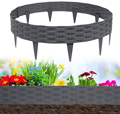 VA-Cerulean Kunststoff Rasenkante, 20M Rattan-Optik Beeteinfassung, Beetumrandung Palisade, Gartenpalisade, Beetzaun, Randsteine, Fencepanel, Anthrazit, 1 Element (L x H): 100 x 20cm, 20 Stück