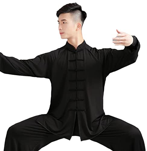 ZEDDG Tai Chi Anzug damen Herren Chinesische Kung Fu Kleidung Wing Chun Kleidung Zen Meditation Uniform Kampfsport Kleidung Yoga Anzug,Black-XXXL