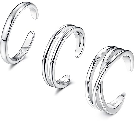 JeryWe 3PCS Adjustable Toe Rings for Women Silver Plated Tone Minimalist Open Toe Rings Set Open Tail Ring Band Summer Foot Jewelry