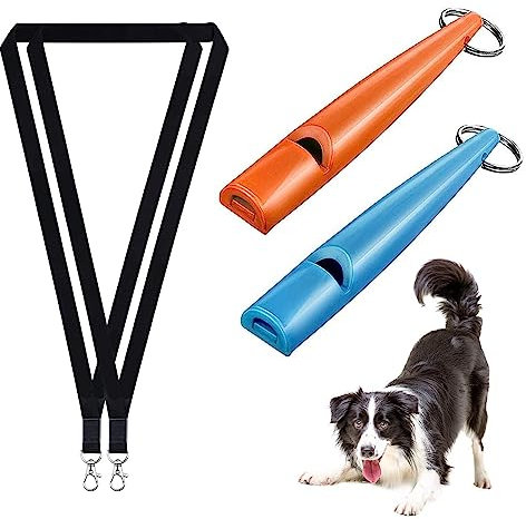 FANNAS Hundepfeife, 2 Stück Hundepfeife Rütter Rückruf mit Gratis Pfeifenband, Einstellbare Hochfrequenz, Laut und Weitreichend für Effektives Hundetraining, Erfolgreiche Hundeerziehung, Blau/Orange